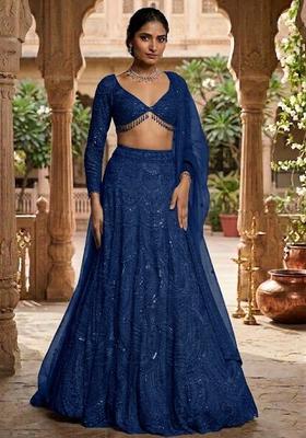 Navy Blue  Embroidered Bridal Lehenga Set