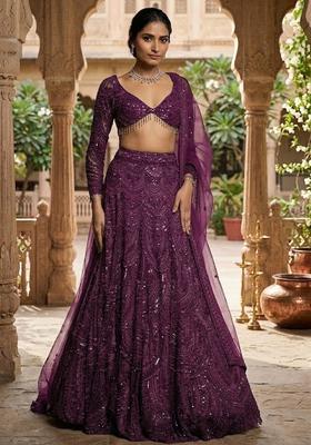 Deep Purple Embroidered Bridal Lehenga Set