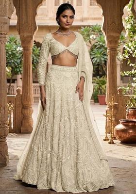 White  Embroidered Bridal Lehenga Set