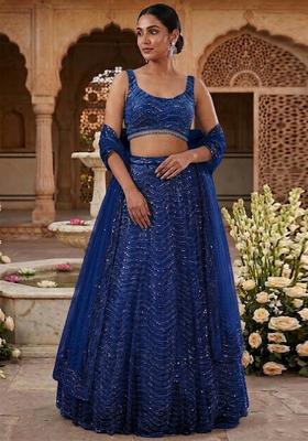 Blue Sequin Bridal Lehenga Set