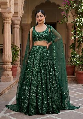 Bottle Green Sequin Bridal Lehenga Set