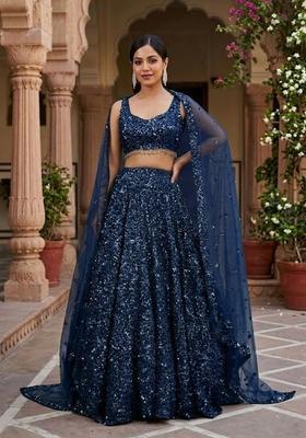 Navy Blue  Sequin Bridal Lehenga Set