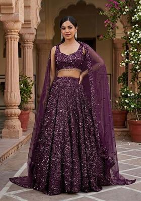 Purple Sequin Bridal Lehenga Set