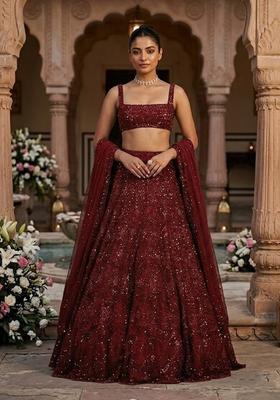 Maroon  Embroidered Bridal Lehenga Set