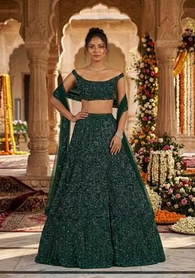 Emerald Green Sequin Bridal Lehenga Set