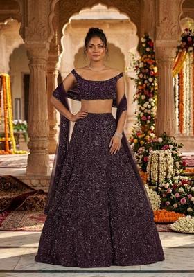 Deep Purple Sequin Bridal Lehenga Set