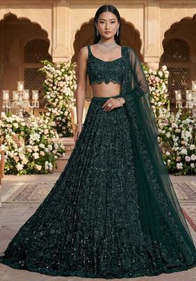 Emerald Green Embroidered Bridal Lehenga Set