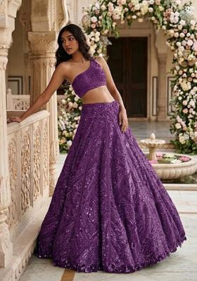 Deep Purple Sequin Bridal Lehenga Set