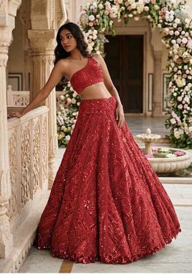 Maroon  Sequin Bridal Lehenga Set