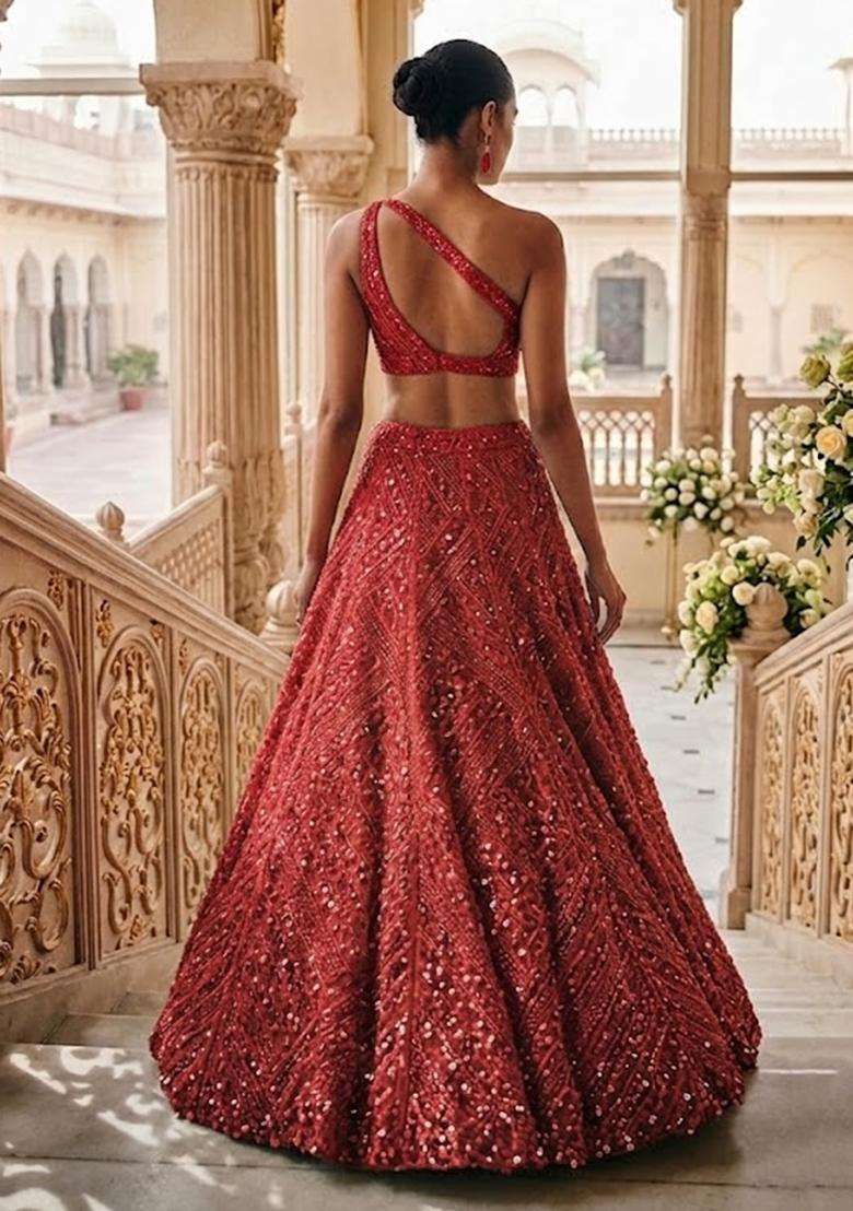 Maroon  Sequin Bridal Lehenga Set - Indya