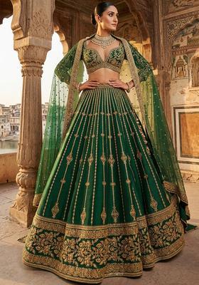 Emerald Green Embroidered Bridal Lehenga Set