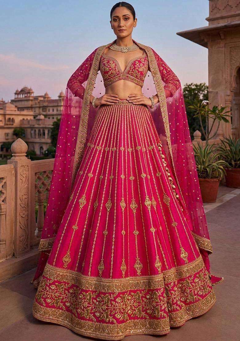 Rani Pink Embroidered Bridal Lehenga Set - Indya