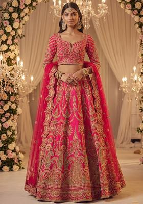 Pink Embroidered Bridal Lehenga Set