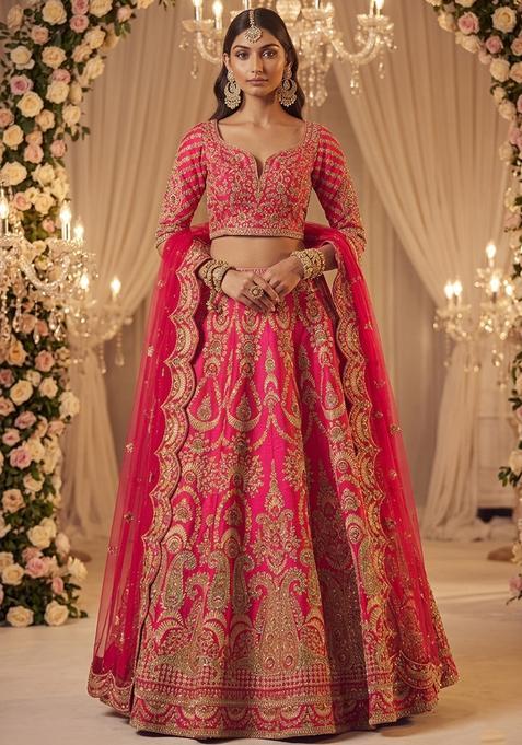 Pink Embroidered Bridal Lehenga Set — view on Indya