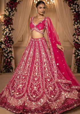 Fuchsia Pink Embellished Bridal Lehenga Set