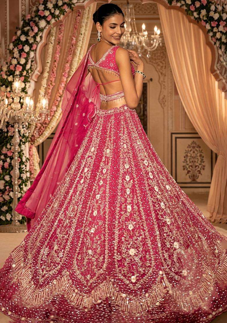 Fuchsia Pink Embellished Bridal Lehenga Set - Indya