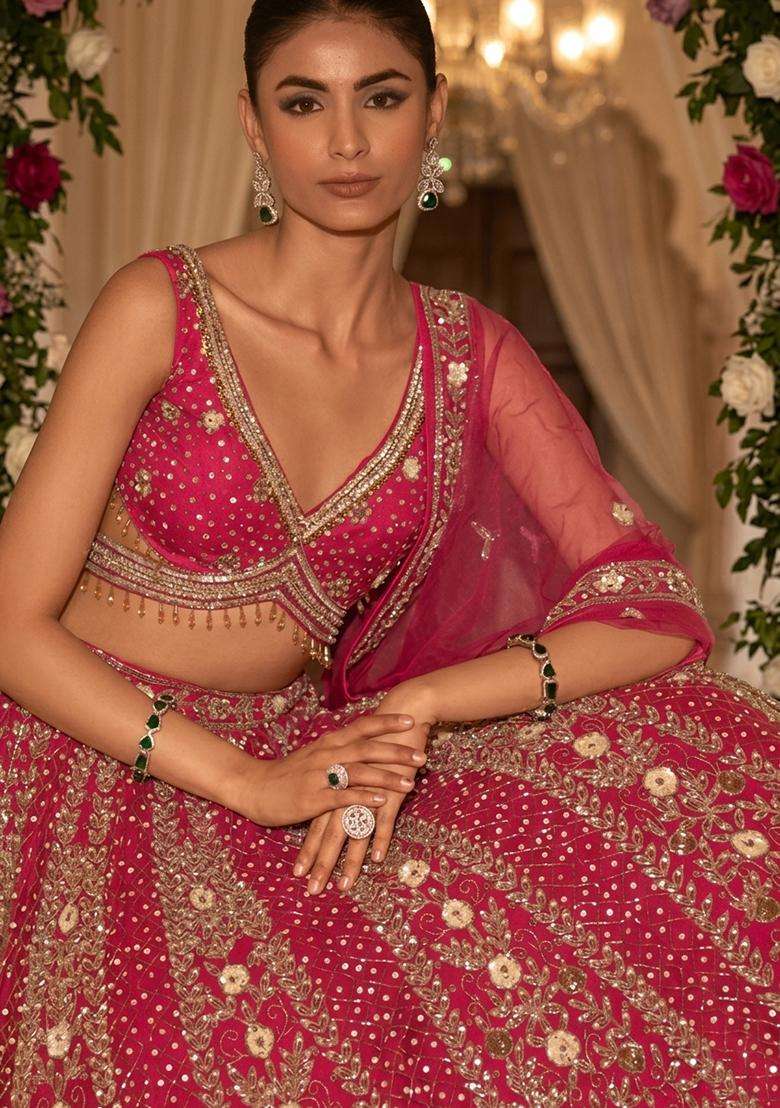 Fuchsia Pink Embellished Bridal Lehenga Set - Indya