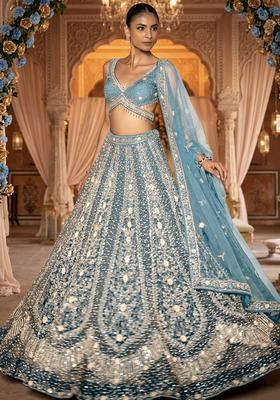 Sky Blue  Embellished Bridal Lehenga Set