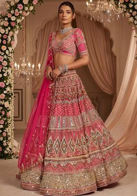 Rose Pink Embroidered Bridal Lehenga Set