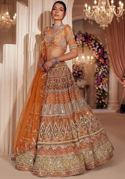 Mustard Yellow Embroidered Bridal Lehenga Set — view on Indya