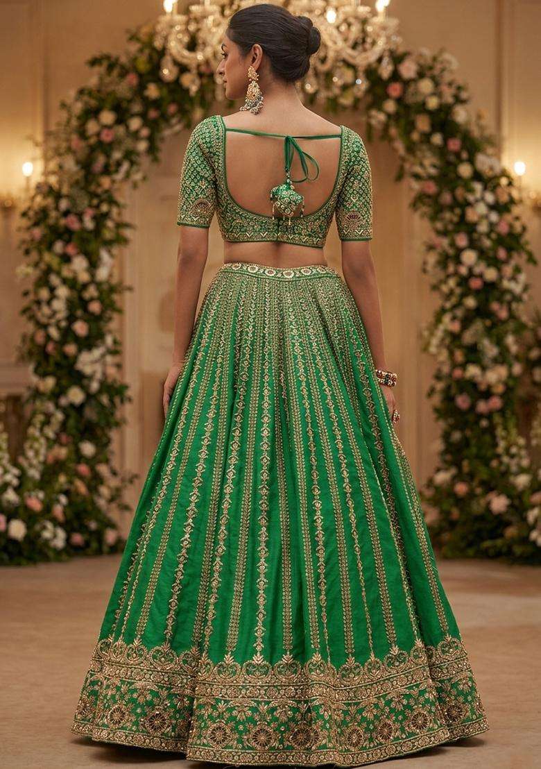 Green Embroidered Bridal Lehenga Set - Indya