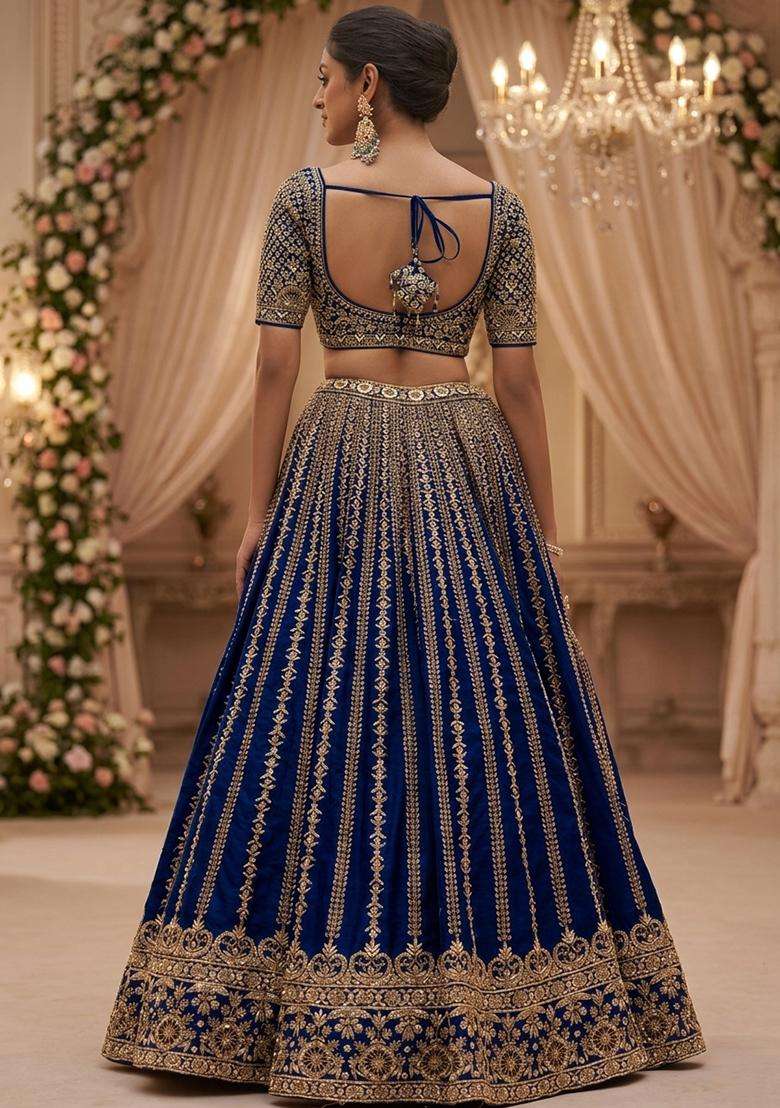 Royal Blue  Embroidered Bridal Lehenga Set - Indya