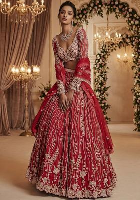 Deep Maroon Embroidered Bridal Lehenga Set