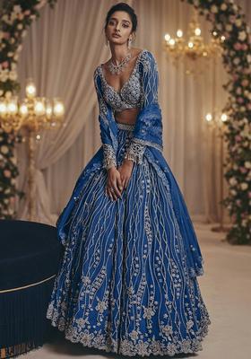 Royal Blue  Embroidered Bridal Lehenga Set