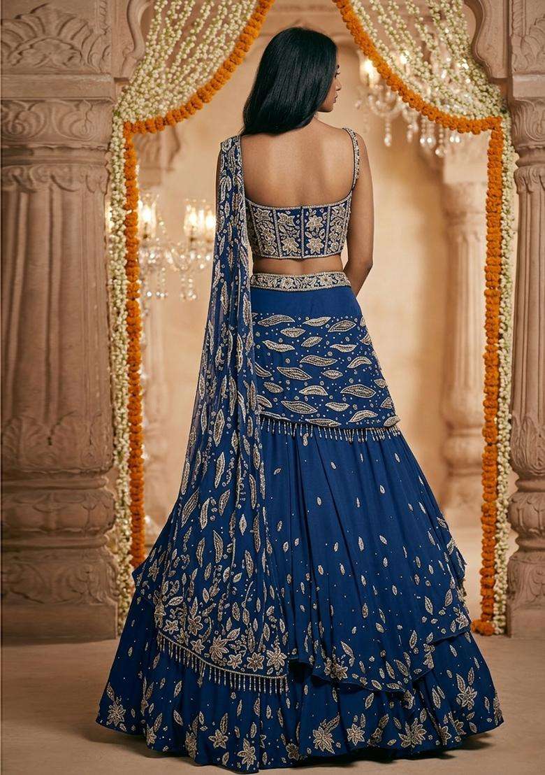 Royal Blue  Embroidered Bridal Lehenga Set - Indya