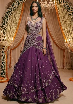 Deep Purple Embroidered Bridal Lehenga Set
