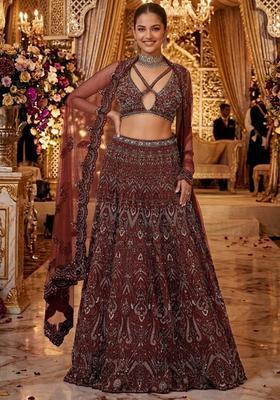 Deep Maroon Embroidered Bridal Lehenga Set