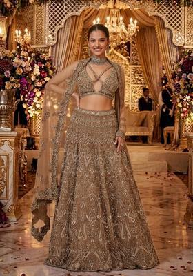 Beige Embroidered Bridal Lehenga Set