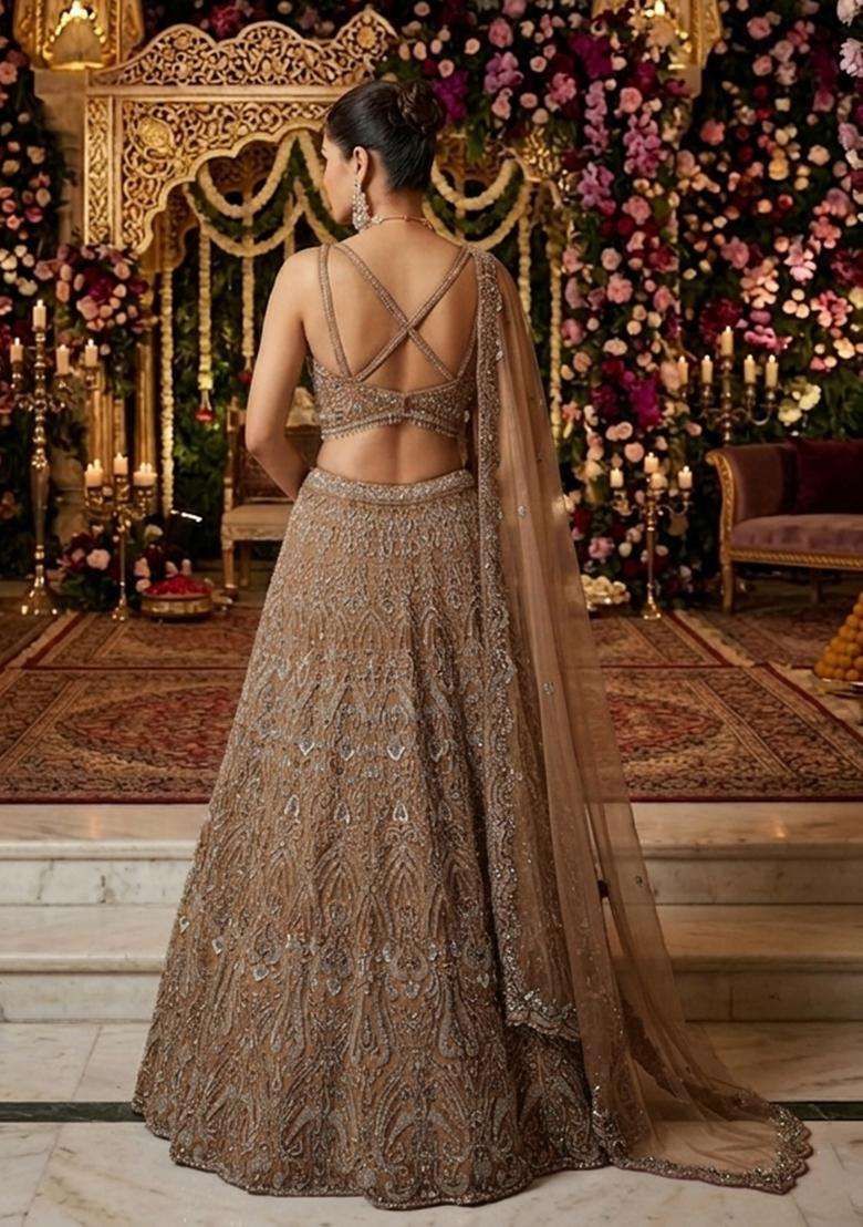 Beige Embroidered Bridal Lehenga Set - Indya