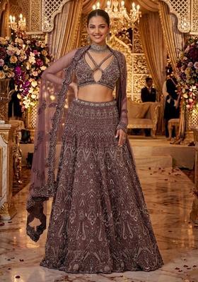 Dusty Rose Embroidered Bridal Lehenga Set
