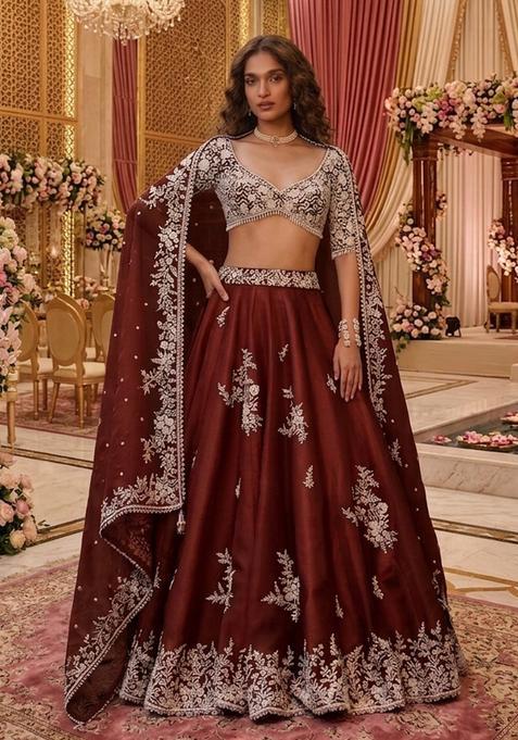 Brown Embroidered Bridal Lehenga Set — view on Indya