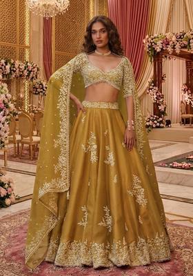 Mustard Yellow  Embroidered Bridal Lehenga Set