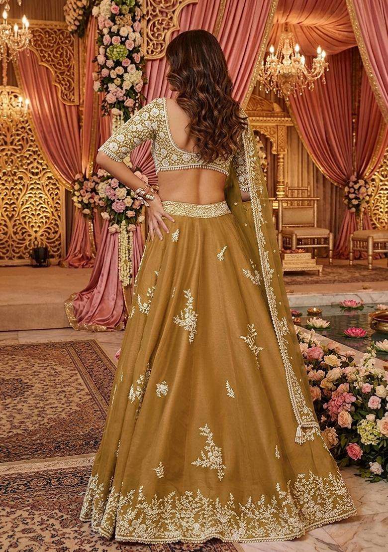 Mustard Yellow  Embroidered Bridal Lehenga Set - Indya