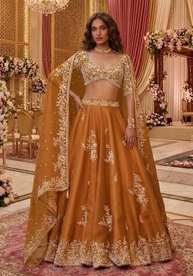 Mustard Yellow  Embroidered Bridal Lehenga Set