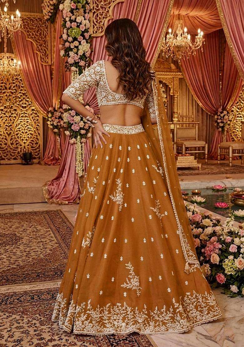 Mustard Yellow  Embroidered Bridal Lehenga Set - Indya