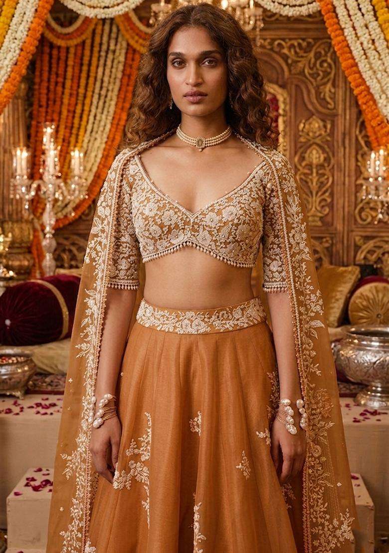 Mustard Yellow  Embroidered Bridal Lehenga Set - Indya