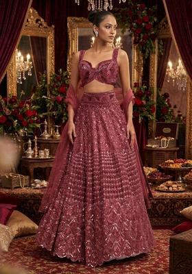 Red Sequin Bridal Lehenga Set