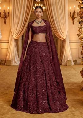 Deep Maroon Embellished Bridal Lehenga Set