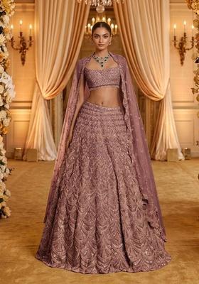 Dusty Rose Embellished Bridal Lehenga Set