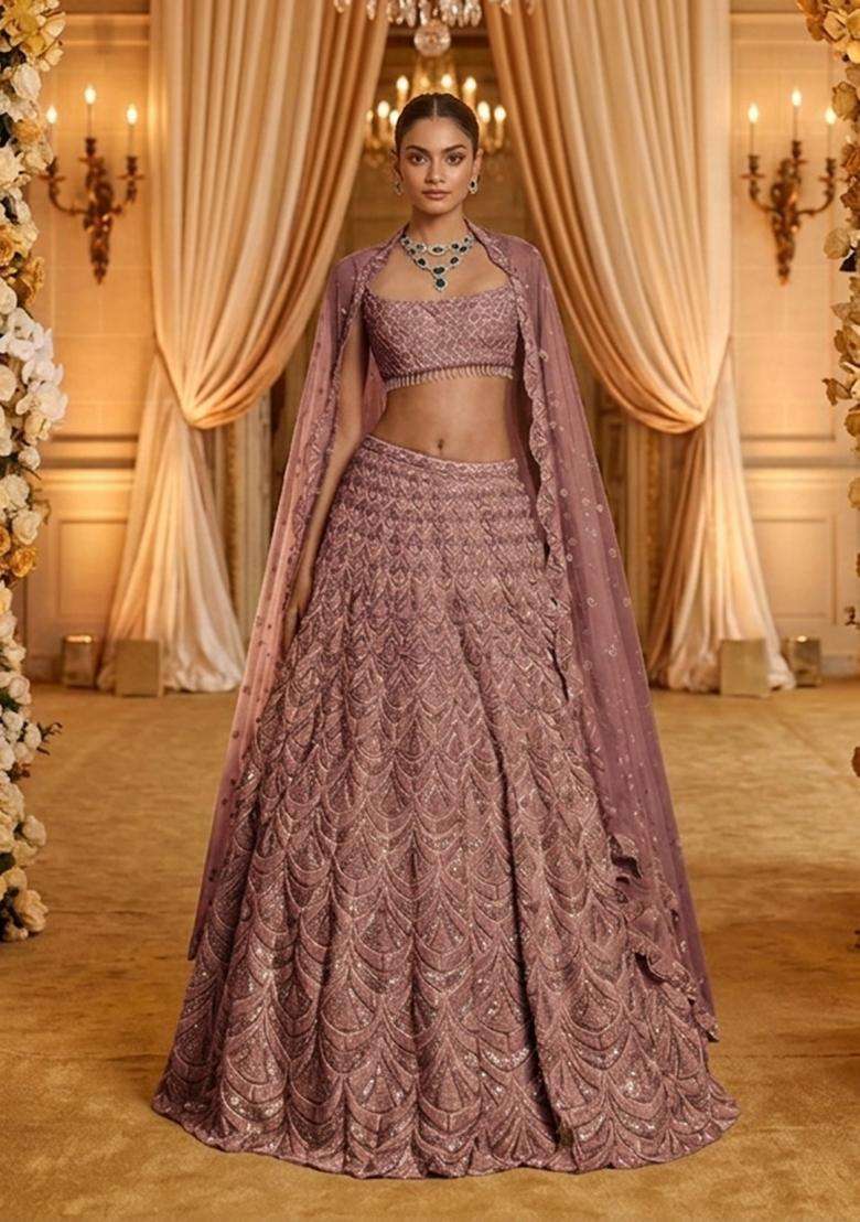 Dusty Rose Embellished Bridal Lehenga Set - Indya