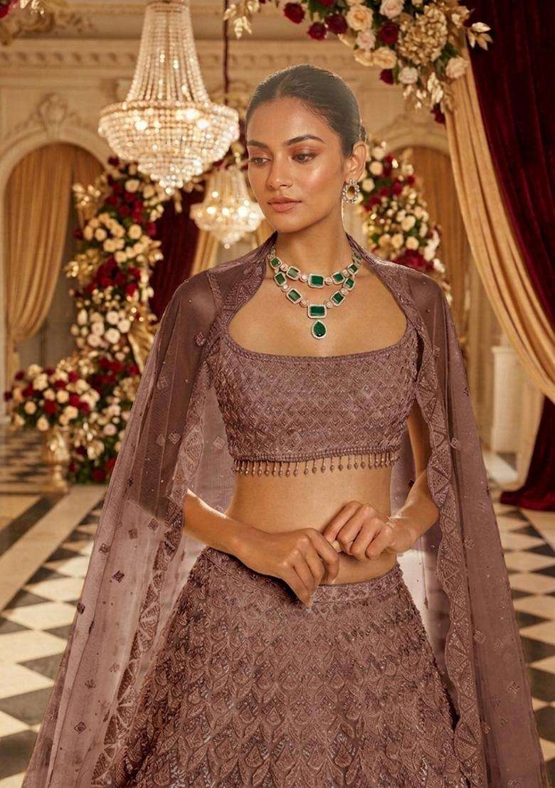 Dusty Rose Embellished Bridal Lehenga Set - Indya