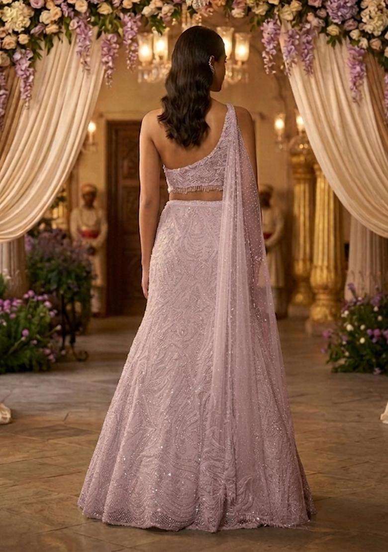 Lavender Pink Embroidered Bridal Lehenga Set - Indya