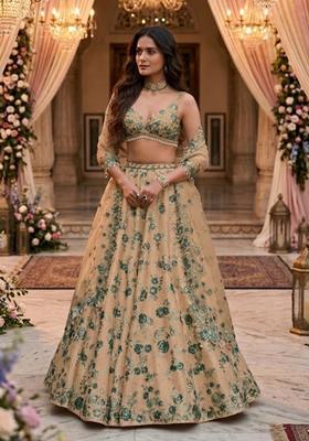 Beige Embroidered Bridal Lehenga Set