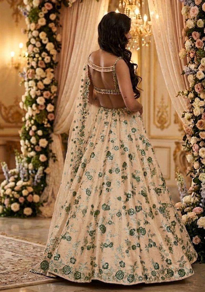 Beige Embroidered Bridal Lehenga Set - Indya