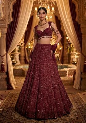Deep Maroon Embroidered Bridal Lehenga Set