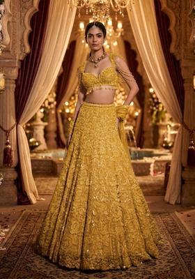 Yellow  Embroidered Bridal Lehenga Set